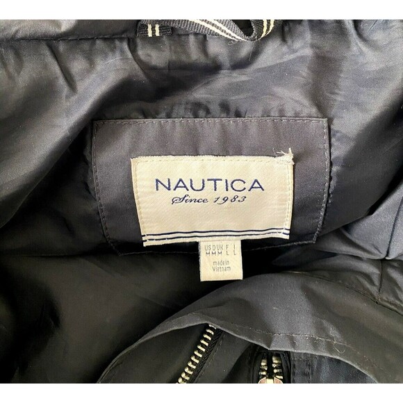 Nautica Women's Rain Utility Jacket Navy Blue Silver Full Zip Hooded Coat Size M - Picture 6 of 7